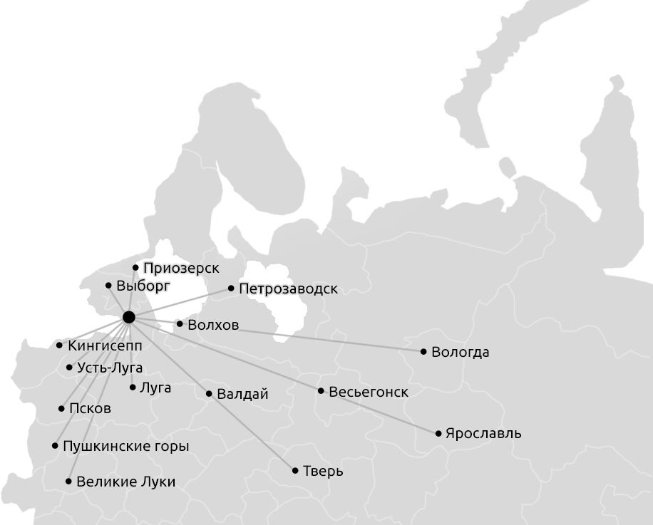 Карта России с зоной охвата наших поставок